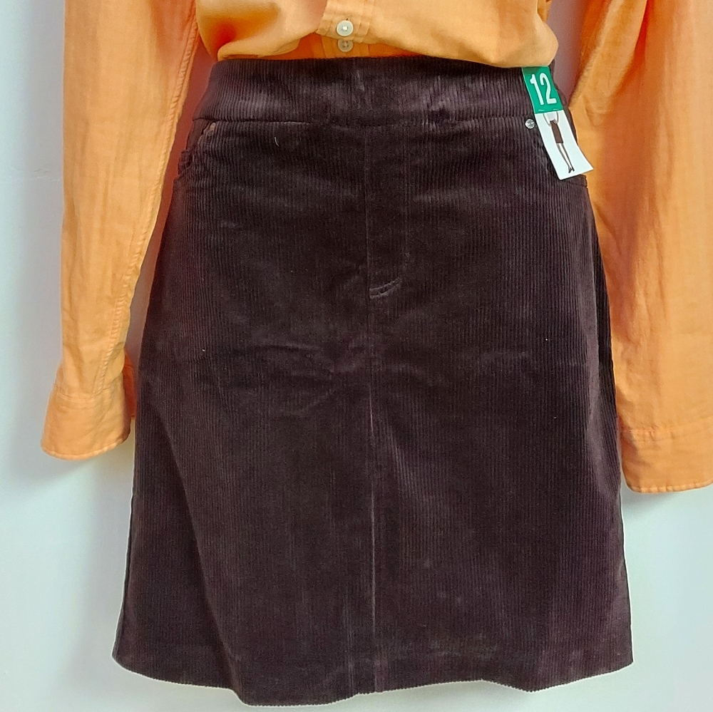 NWT S.C & Co Chocolate Brown Corduroy Midi Skirt, Size 12